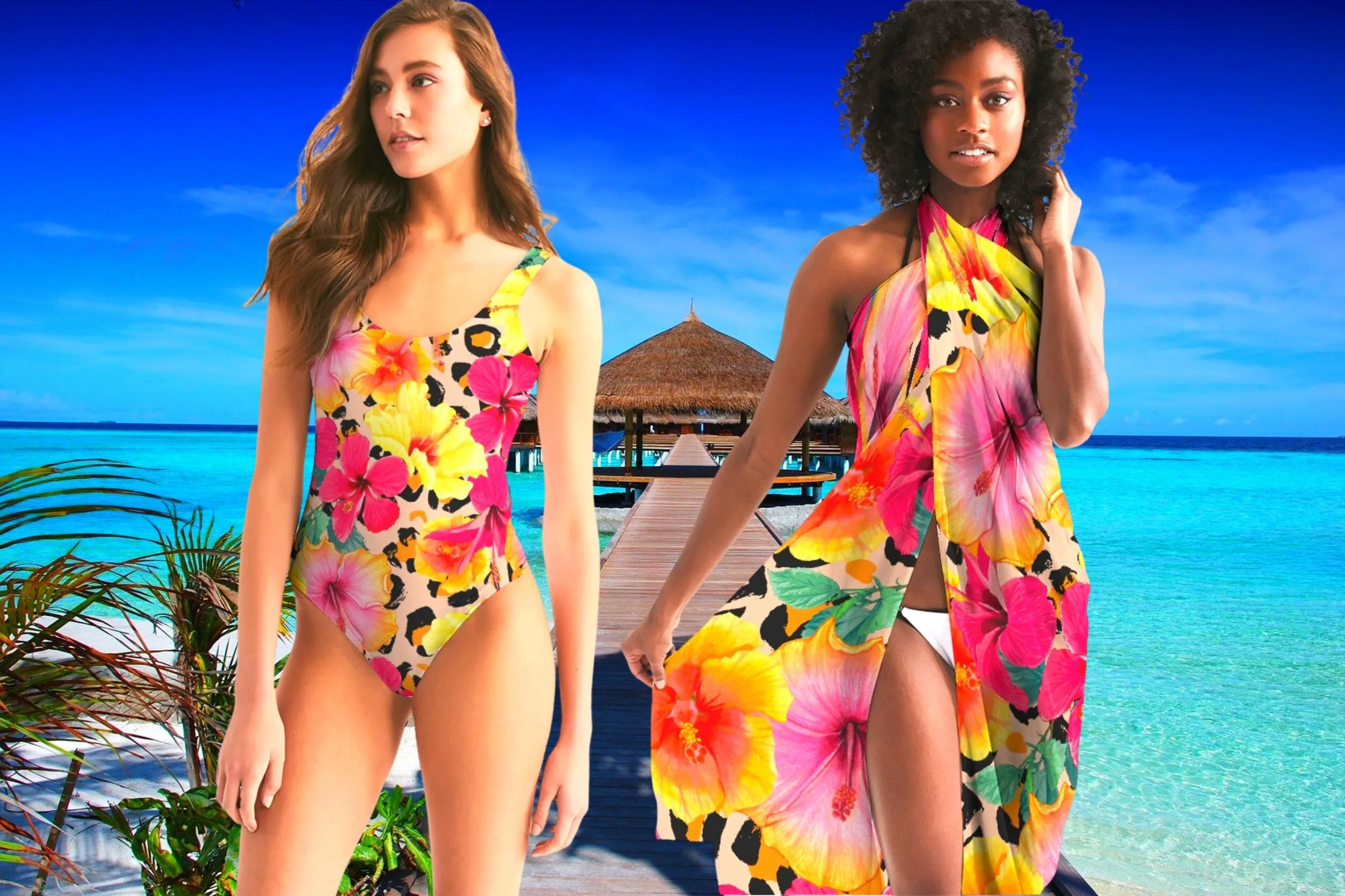 Animal Print Island Flowers Women's One-Piece Swimsuit
