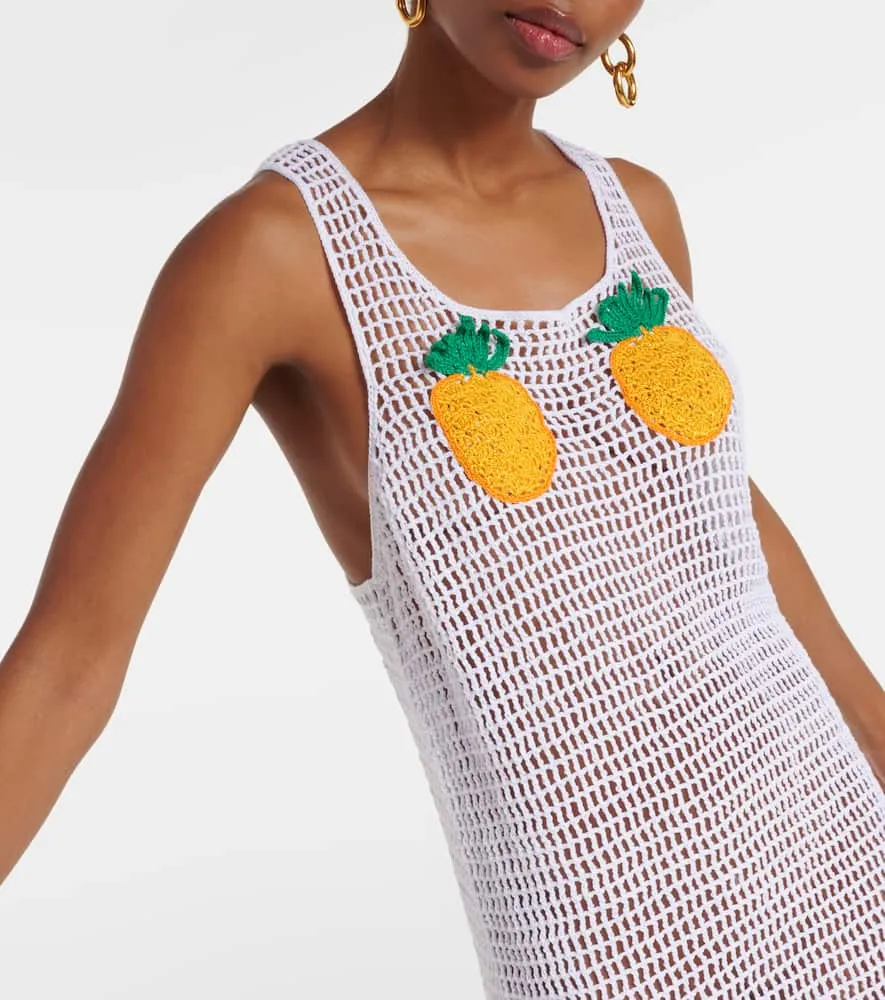 Anna Kosturova Pineapple Mesh fringed crochet cotton minidress