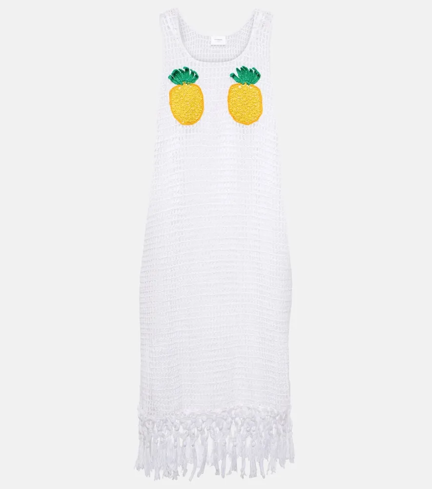 Anna Kosturova Pineapple Mesh fringed crochet cotton minidress