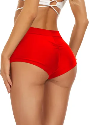 Annbon Ruched Scrunch Butt Bikini Bottoms Mid Rise boy Short Swim Bottoms Bathing Suit Bottoms for Women Full Coverage