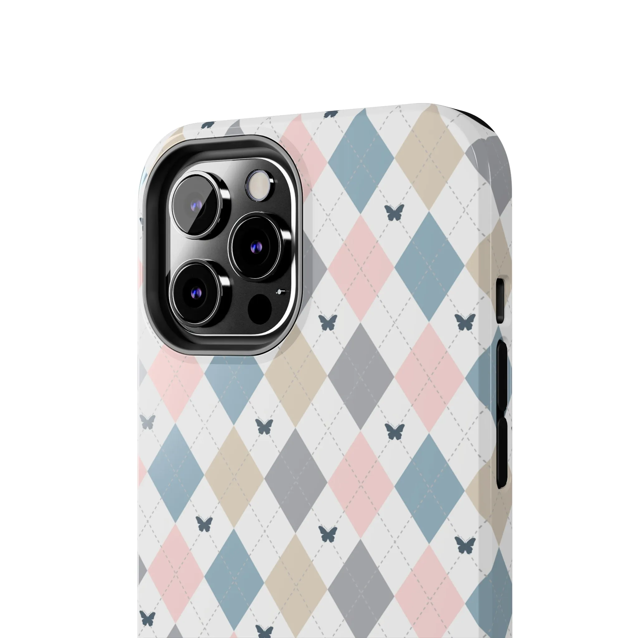 Argyle Pastel Plaid and Butterflies print design Tough Phone Case compatible with a large variety of iphone models