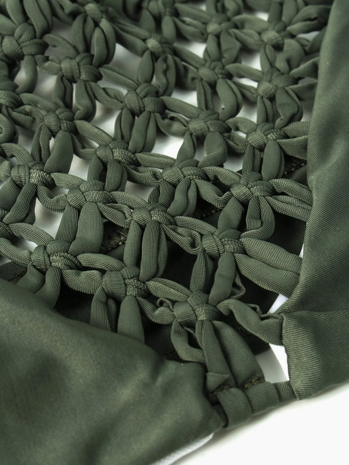 Army Green Halter Sleeveless Grid Lace-Up Tie-Up Bikinis