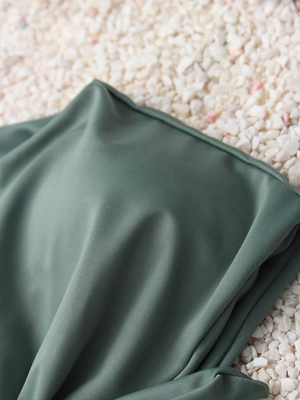 Army Green High Waist V-Neck Plain 2 Piece Bikini