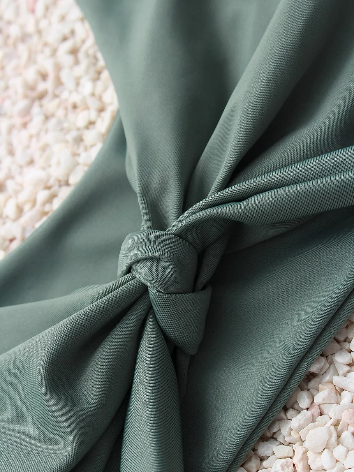 Army Green V-Neck Plain High Waist 2 Piece Bikinis