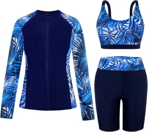 Arolina Womens Rash Guard Long Sleeve Swim Shirts Swimsuit 2025 Bathing Suit with Womens Swim Shorts & Two Pockets