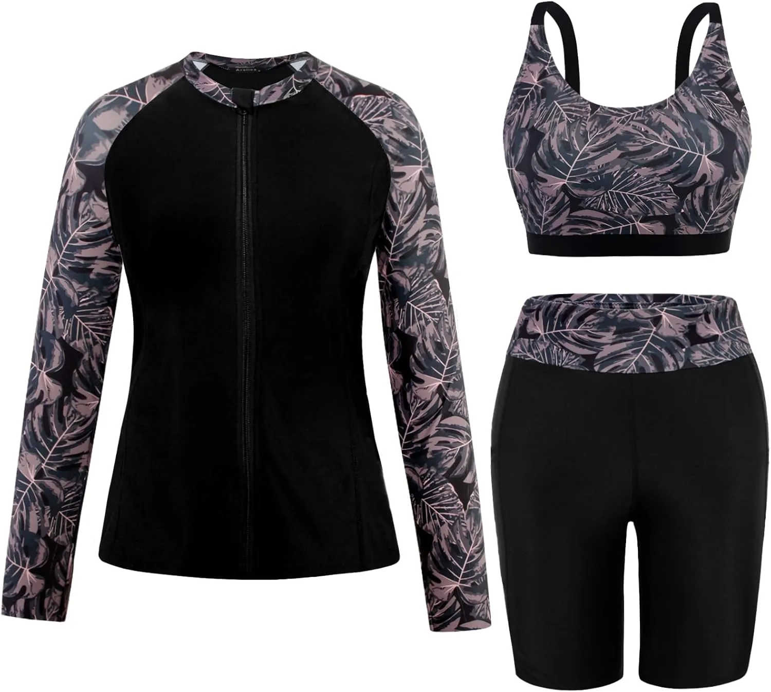 Arolina Womens Rash Guard Long Sleeve Swim Shirts Swimsuit 2025 Bathing Suit with Womens Swim Shorts & Two Pockets