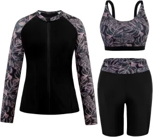 Arolina Womens Rash Guard Long Sleeve Swim Shirts Swimsuit 2025 Bathing Suit with Womens Swim Shorts & Two Pockets