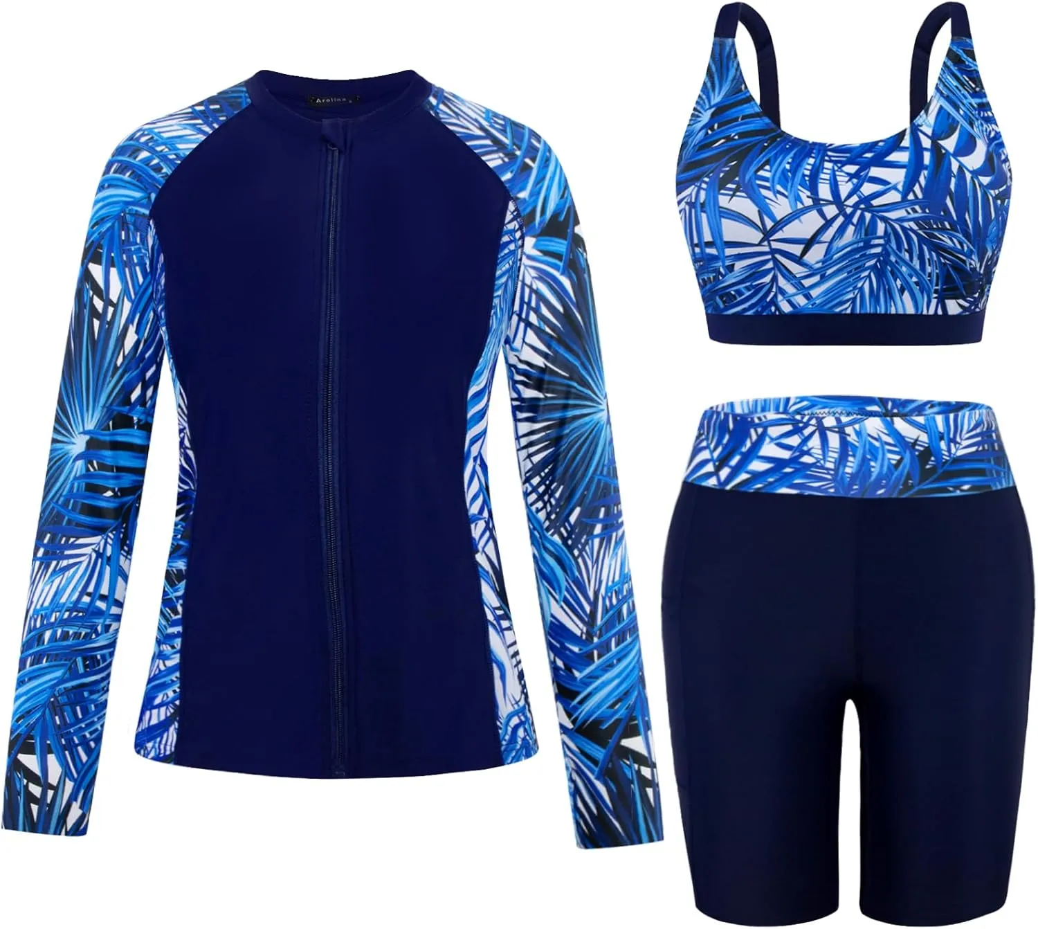 Arolina Womens Rash Guard Long Sleeve Swim Shirts Swimsuit 2025 Bathing Suit with Womens Swim Shorts & Two Pockets