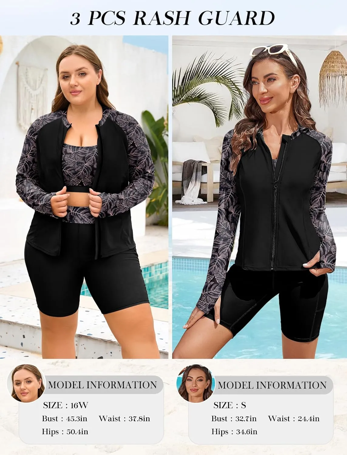 Arolina Womens Rash Guard Long Sleeve Swim Shirts Swimsuit 2025 Bathing Suit with Womens Swim Shorts & Two Pockets