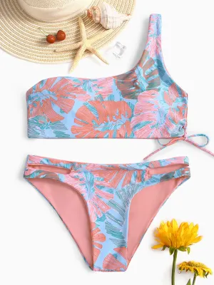 Asymmetrical Floral Print Two Piece Bikinis