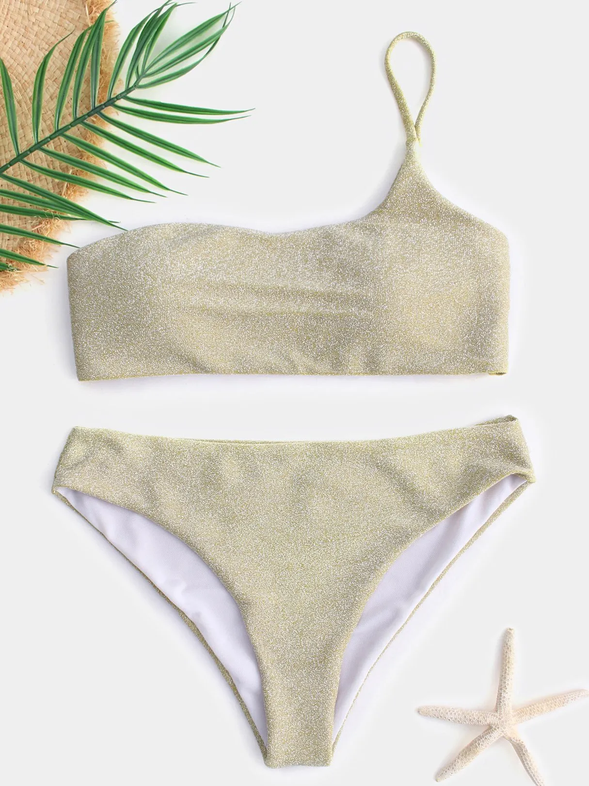 Asymmetrical One Shoulder Gold 2 Piece Bikini