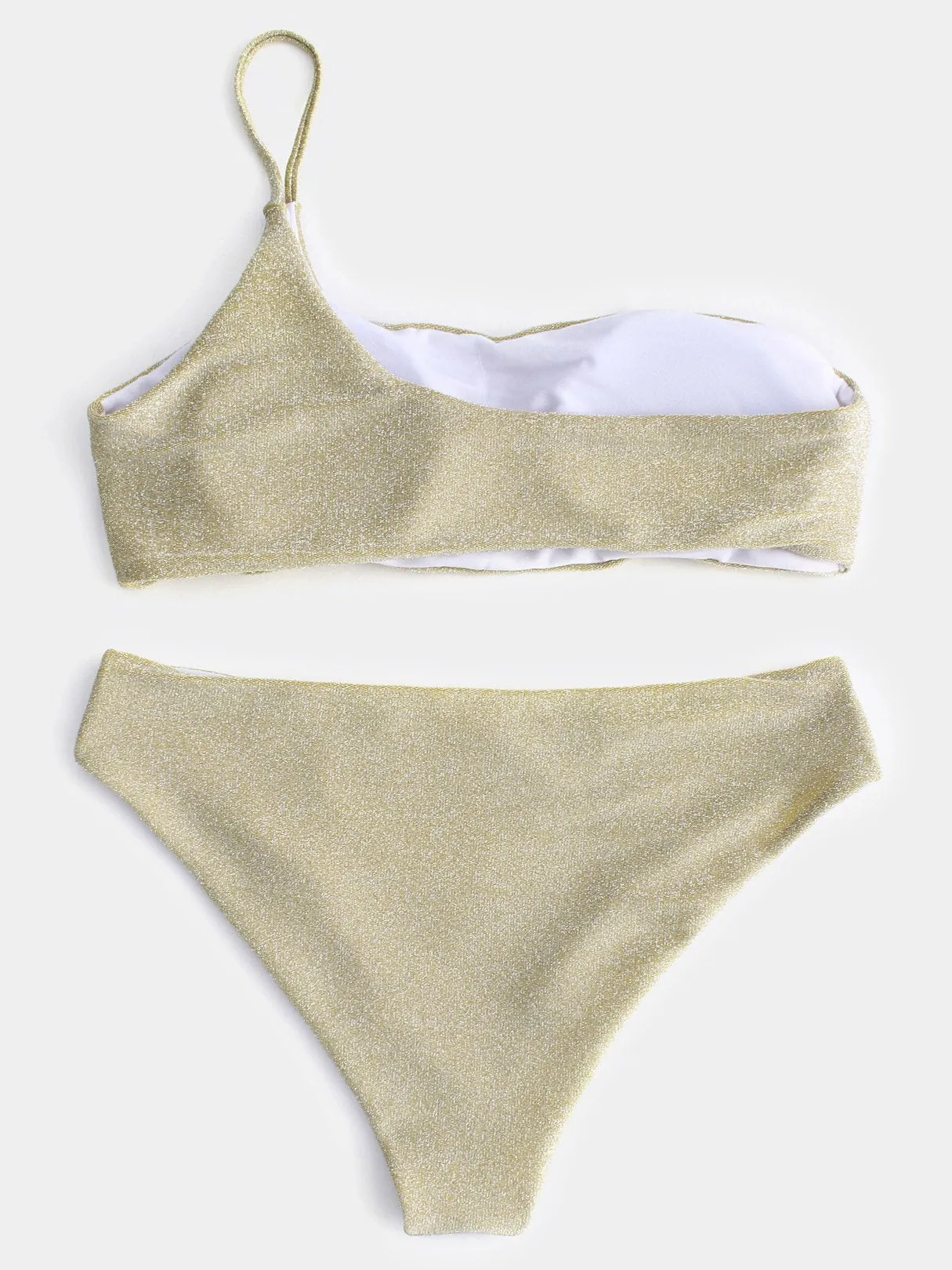 Asymmetrical One Shoulder Gold 2 Piece Bikini