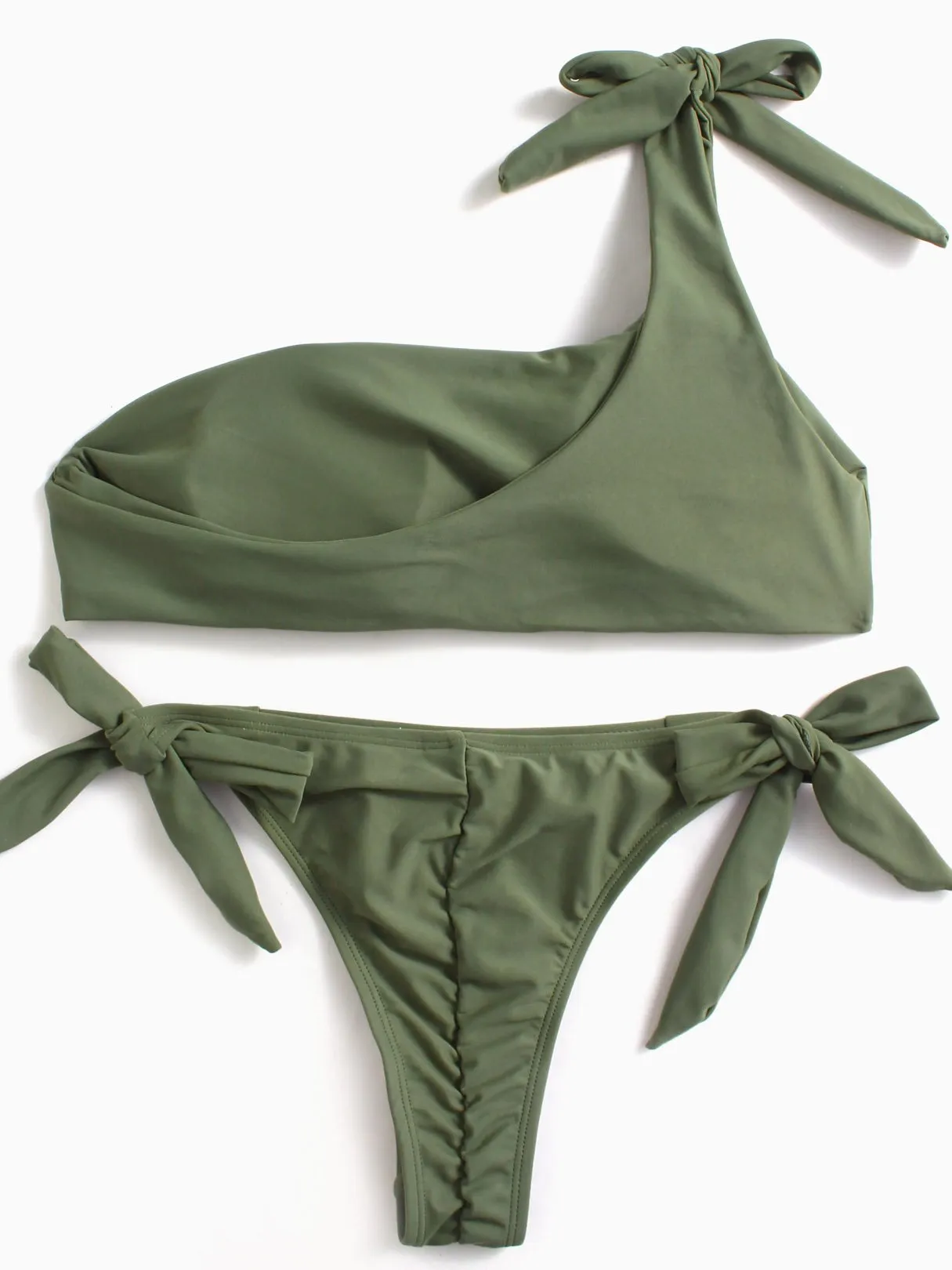 Asymmetrical Tie-Up Sleeveless Bodycon Hem Green High-Waisted 2 Piece Bikini