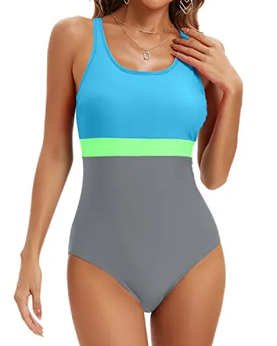 Athletic Long Torso Racerback Tummy Control One Piece Swimsuit-Black Gary