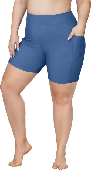 ATTRACO Womens Plus Size Swim Shorts High Waisted Swimsuit Shorts Boyleg Swim Bottoms