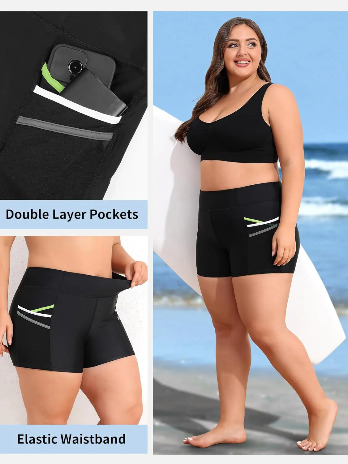 ATTRACO Womens Plus Size Swim Shorts High Waisted Swimsuit Shorts Boyleg Swim Bottoms