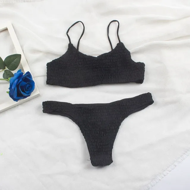 Bandage Solid Padded Swimsuit Bikinis Women Swimsuits Sexy Thong Bikini Set Biquini Bathing Suit Swimwear Women 313p