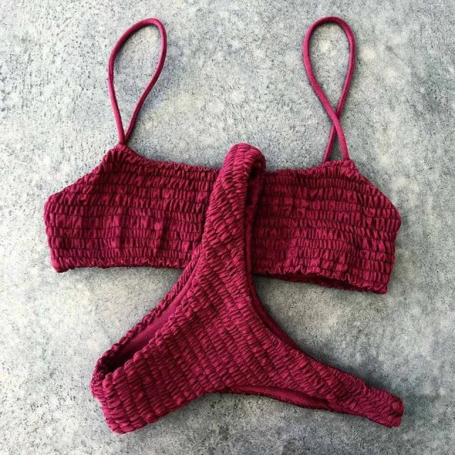 Bandage Solid Padded Swimsuit Bikinis Women Swimsuits Sexy Thong Bikini Set Biquini Bathing Suit Swimwear Women 313p