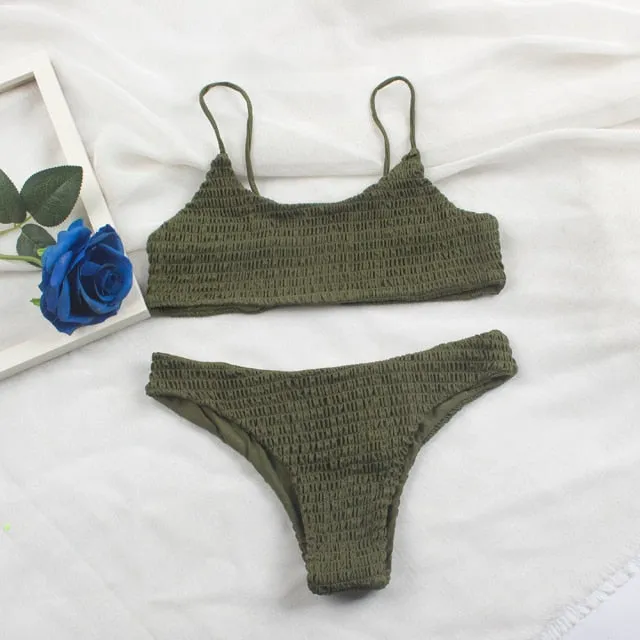 Bandage Solid Padded Swimsuit Bikinis Women Swimsuits Sexy Thong Bikini Set Biquini Bathing Suit Swimwear Women 313p