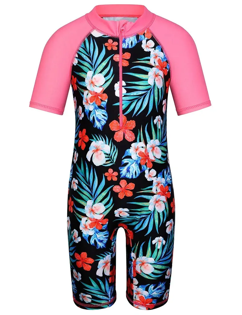 BAOHULU 1-11 Yrs Kids Swimwear Girls Short Sleeve Swimsuit One Piece UPF50  Rash Guard Baby Girl Swimwear Children Surf Suit