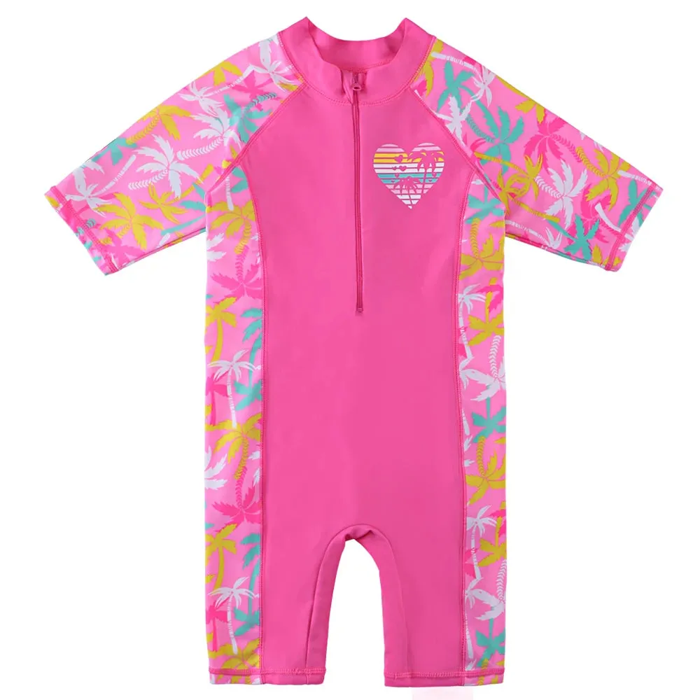 BAOHULU 1-11 Yrs Kids Swimwear Girls Short Sleeve Swimsuit One Piece UPF50  Rash Guard Baby Girl Swimwear Children Surf Suit