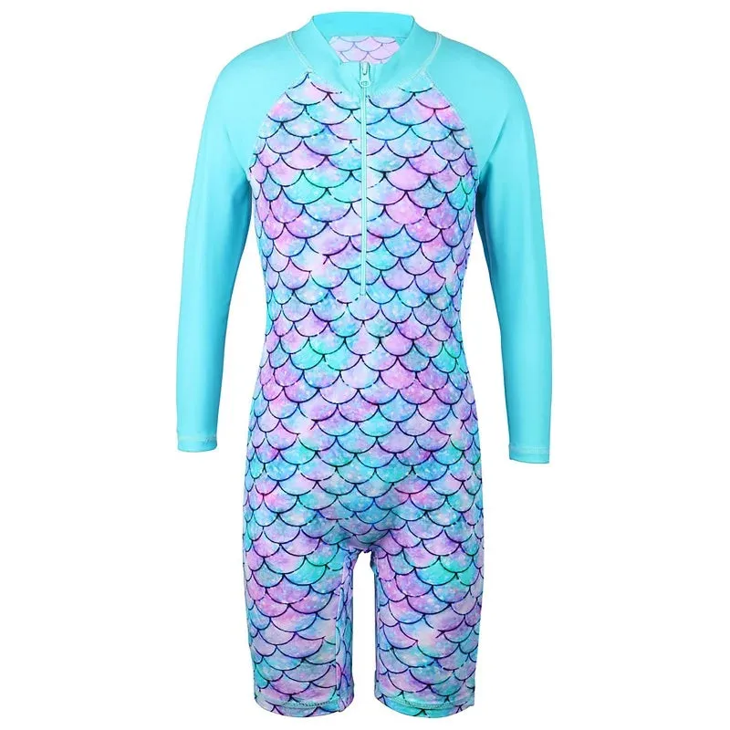 BAOHULU 1-11 Yrs Kids Swimwear Girls Short Sleeve Swimsuit One Piece UPF50  Rash Guard Baby Girl Swimwear Children Surf Suit