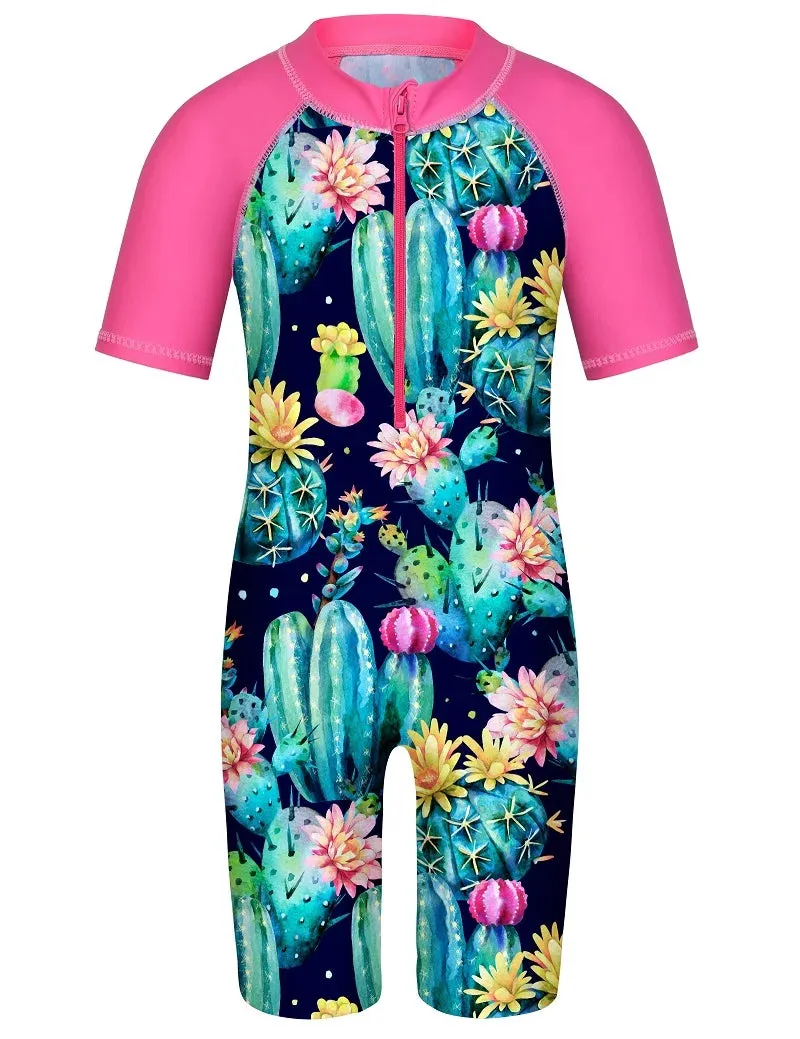 BAOHULU 1-11 Yrs Kids Swimwear Girls Short Sleeve Swimsuit One Piece UPF50  Rash Guard Baby Girl Swimwear Children Surf Suit