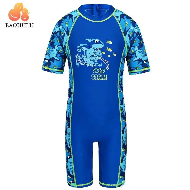 BAOHULU 1-11 Yrs Kids Swimwear Girls Short Sleeve Swimsuit One Piece UPF50  Rash Guard Baby Girl Swimwear Children Surf Suit
