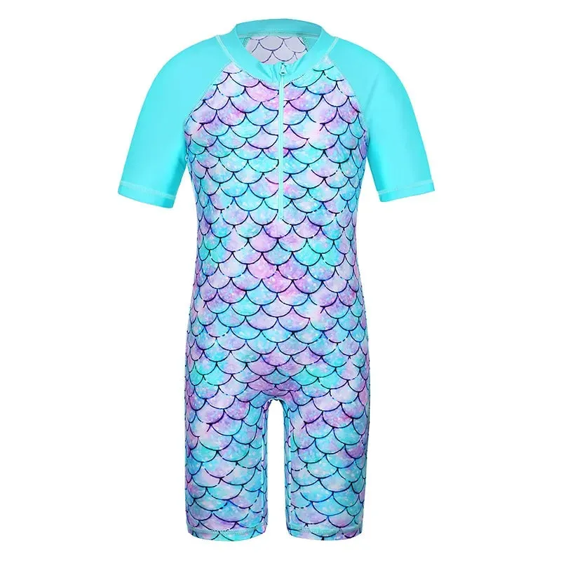 BAOHULU 1-11 Yrs Kids Swimwear Girls Short Sleeve Swimsuit One Piece UPF50  Rash Guard Baby Girl Swimwear Children Surf Suit