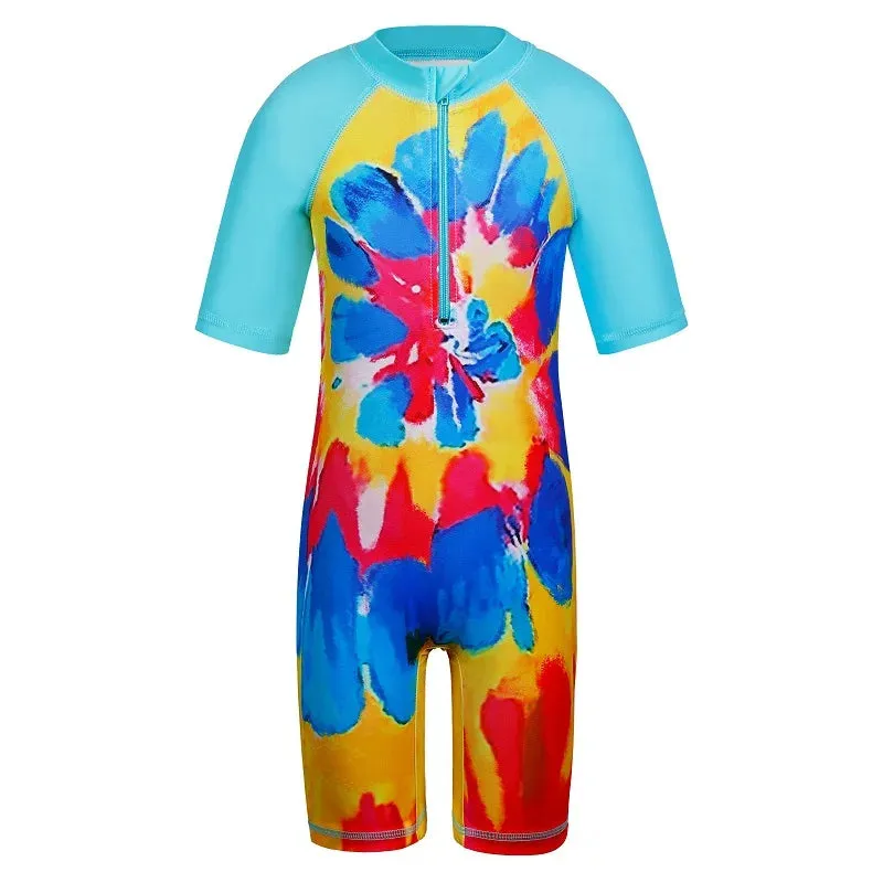 BAOHULU 1-11 Yrs Kids Swimwear Girls Short Sleeve Swimsuit One Piece UPF50  Rash Guard Baby Girl Swimwear Children Surf Suit