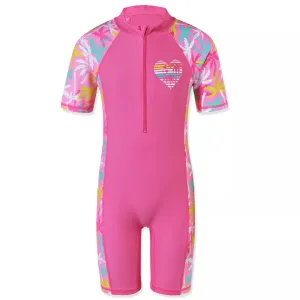 BAOHULU 1-11 Yrs Kids Swimwear Girls Short Sleeve Swimsuit One Piece UPF50  Rash Guard Baby Girl Swimwear Children Surf Suit