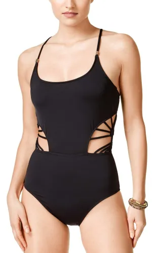 Bar III Women's Scoop-Neck Cut-Out Monokini Monokini Swimsuit, Black, S