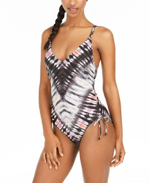 Bar III Women's Tie-Dyed Low-Back Ties One-Piece Swimsuit, Ink-Dye, S
