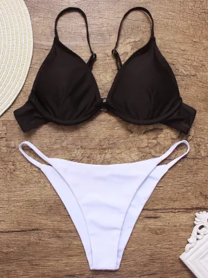 Basic Triangle V-Neck Sleeveless Bikini Set Swimwear