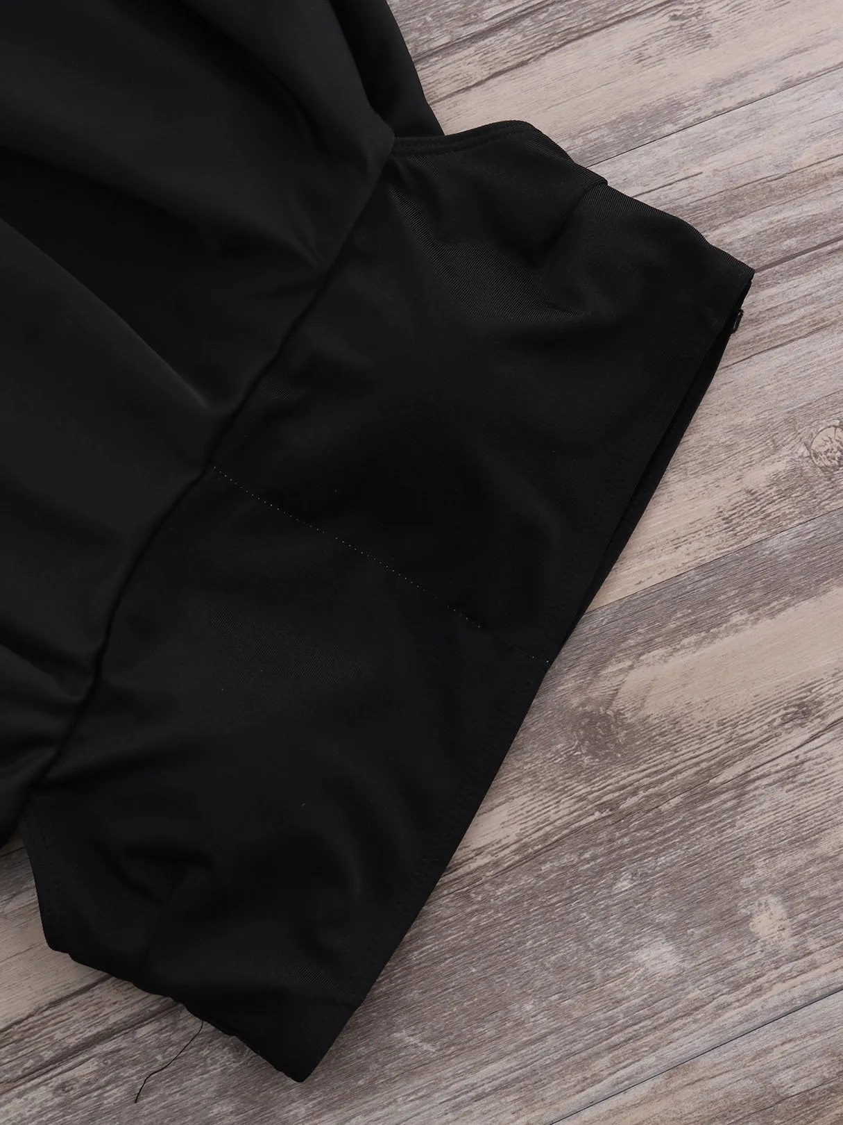 Bateau Ruffle Trim Short Sleeve Black Bikinis