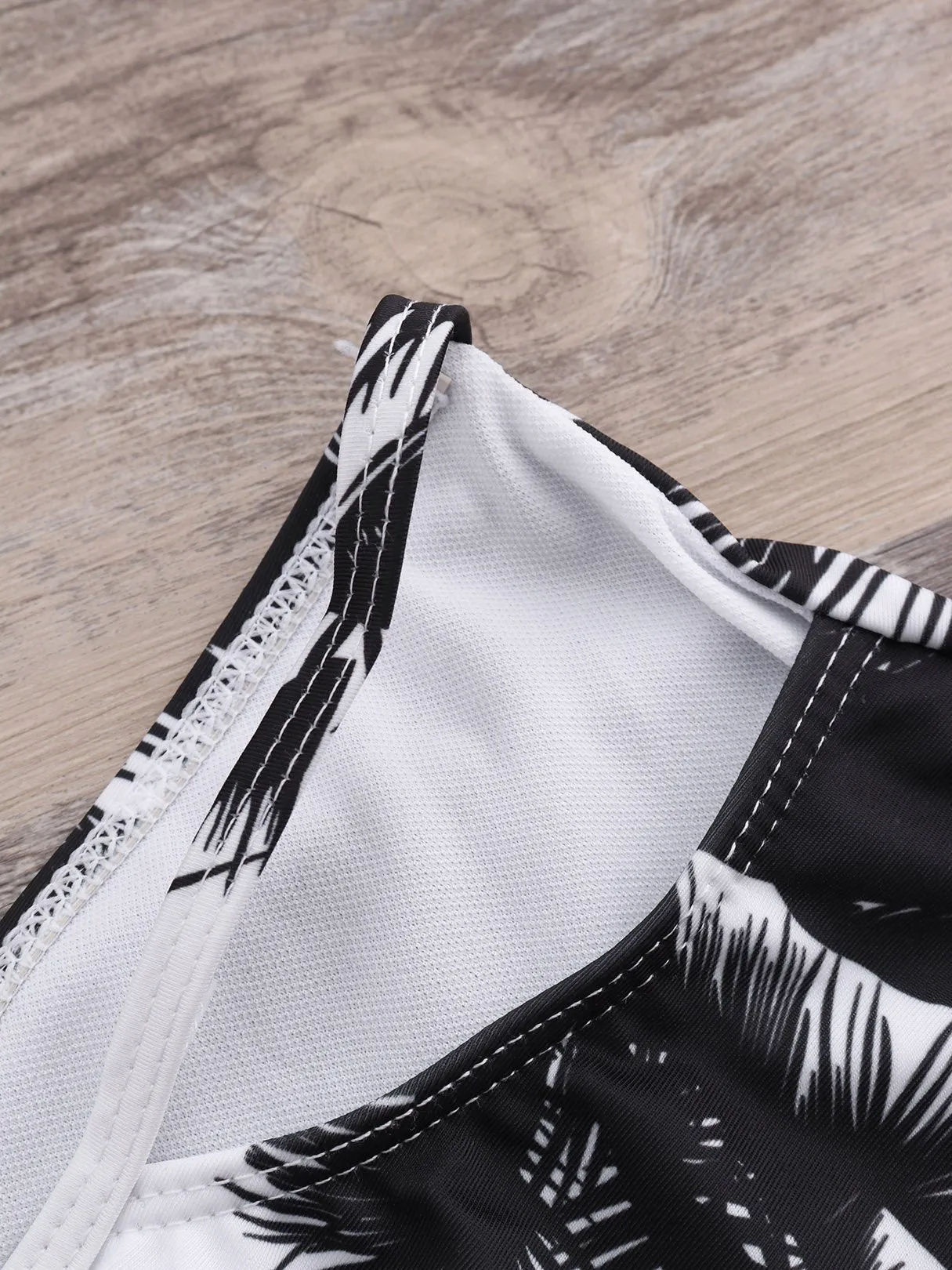 Bateau Ruffle Trim Short Sleeve Black Bikinis