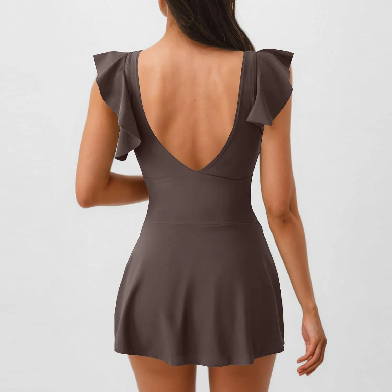 Bathing Suit for Women Ruffle Cap Sleeve Crisscross Swimsuits One Piece Short Swimsuit Sexy Backless Beachwear