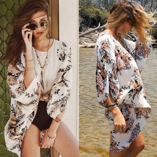 Batwing Shawl Long Sleeve Beach Cover Up Dress