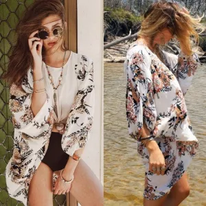 Batwing Shawl Long Sleeve Beach Cover Up Dress