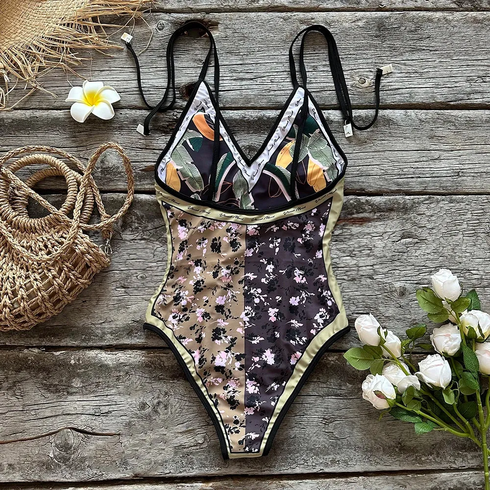 Beach Artistic Floral One-Piece Swimsuit for Vacation