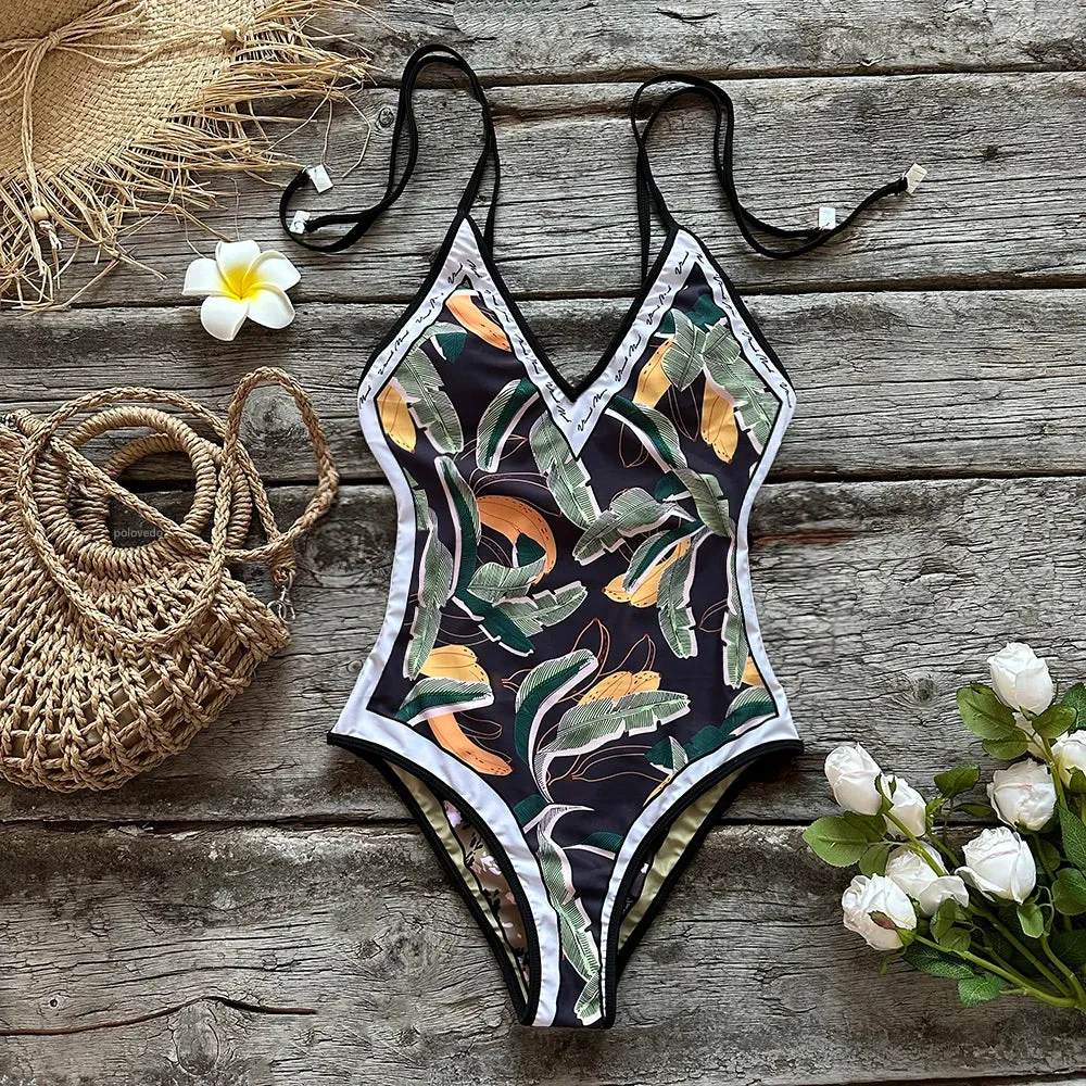 Beach Artistic Floral One-Piece Swimsuit for Vacation