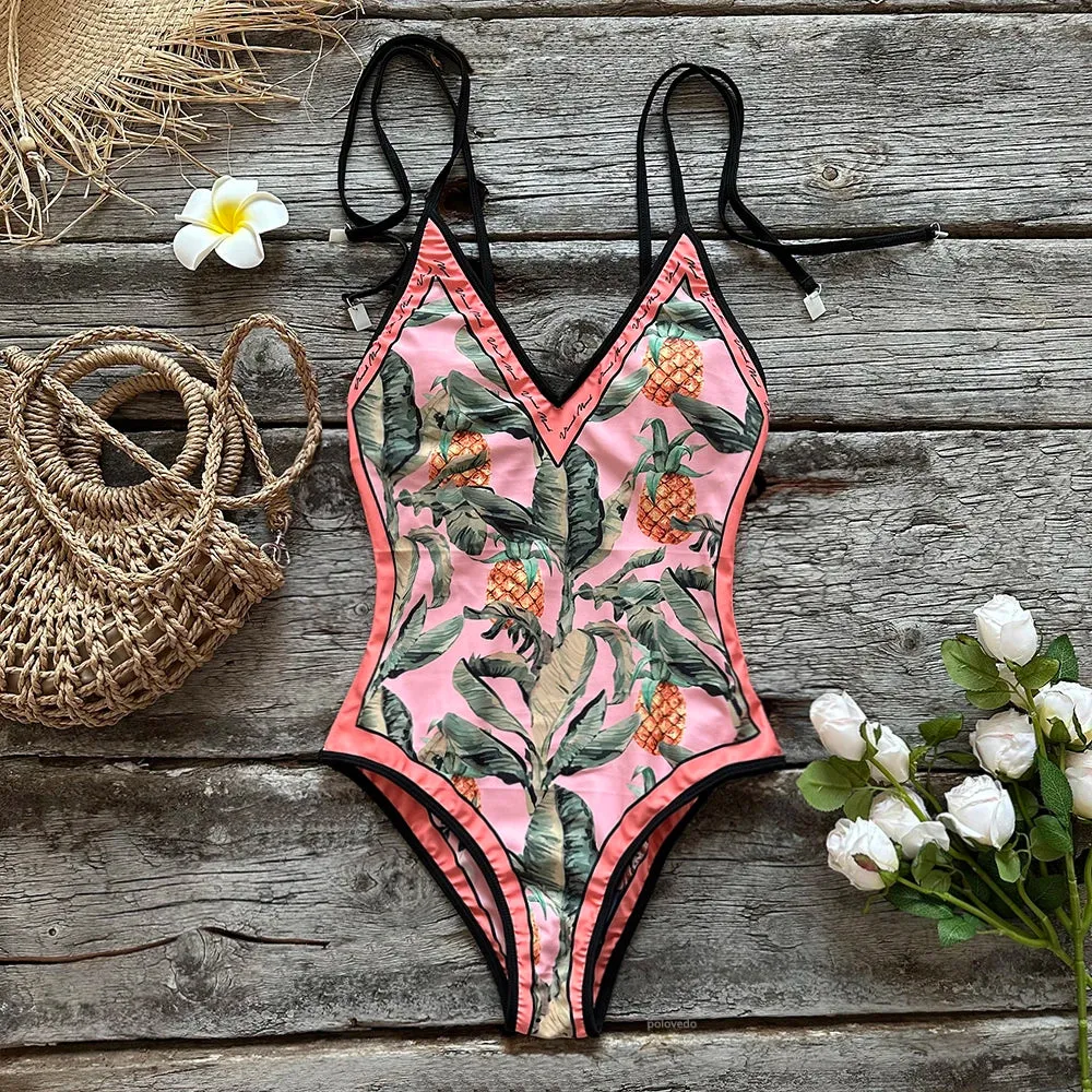 Beach Artistic Floral One-Piece Swimsuit for Vacation