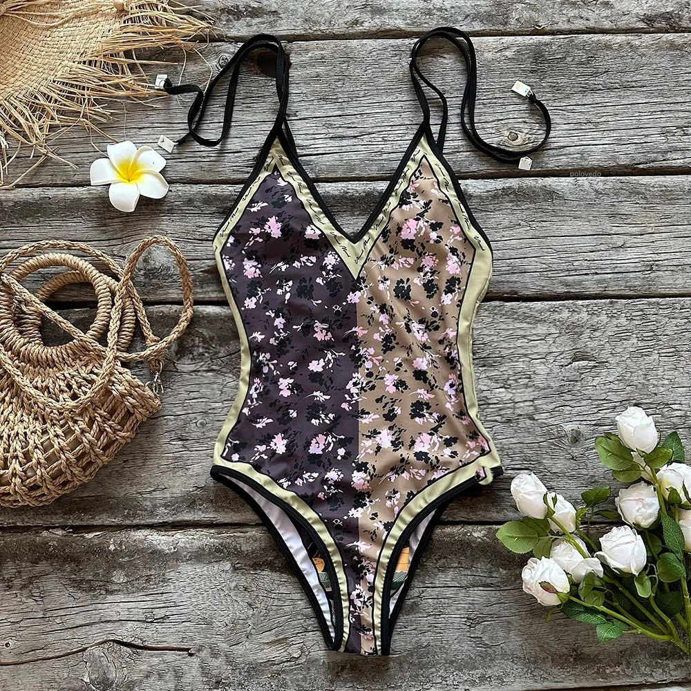 Beach Artistic Floral One-Piece Swimsuit for Vacation