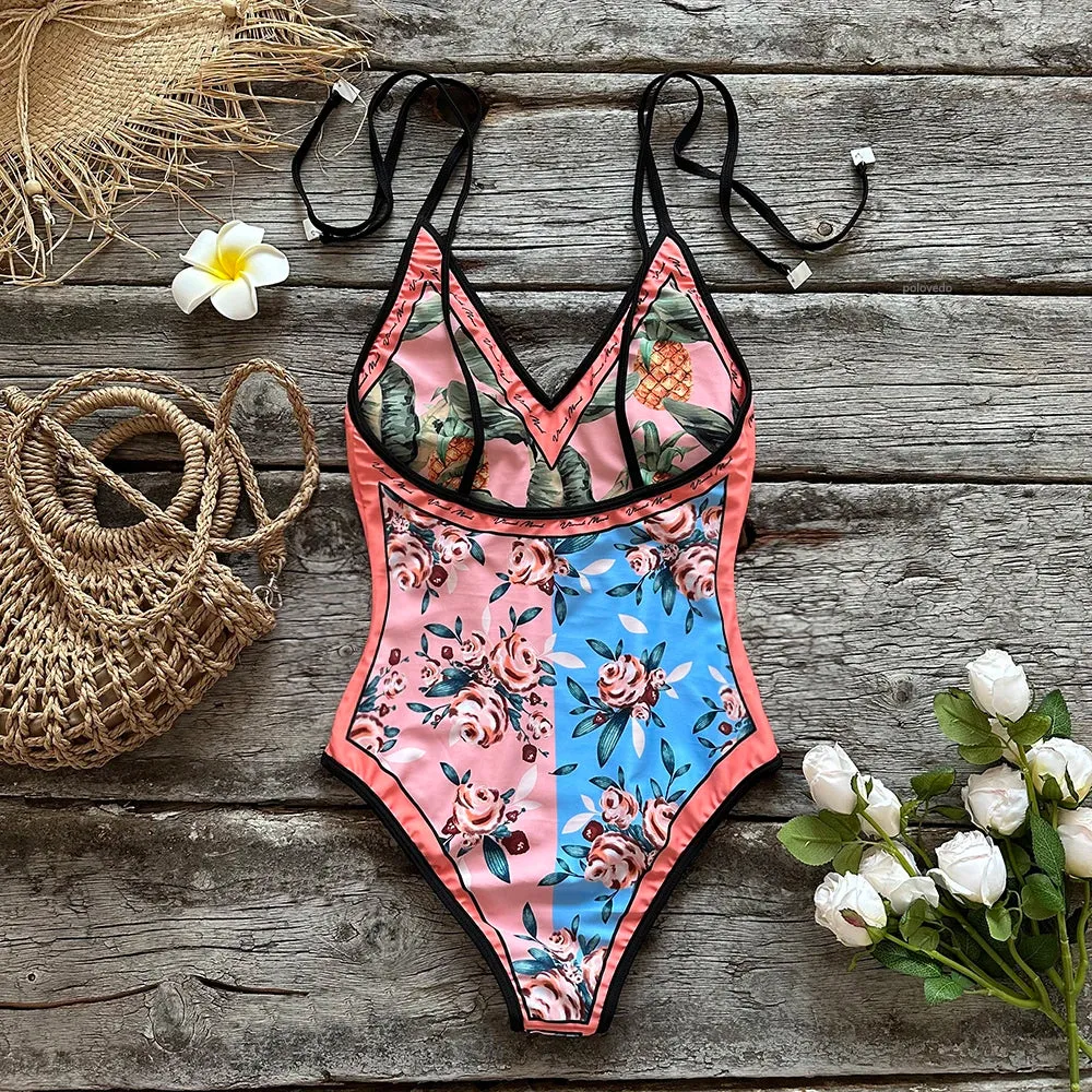 Beach Artistic Floral One-Piece Swimsuit for Vacation