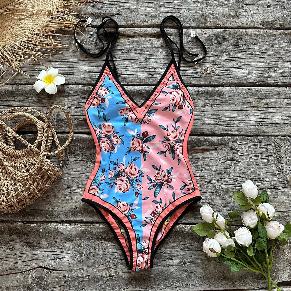 Beach Artistic Floral One-Piece Swimsuit for Vacation