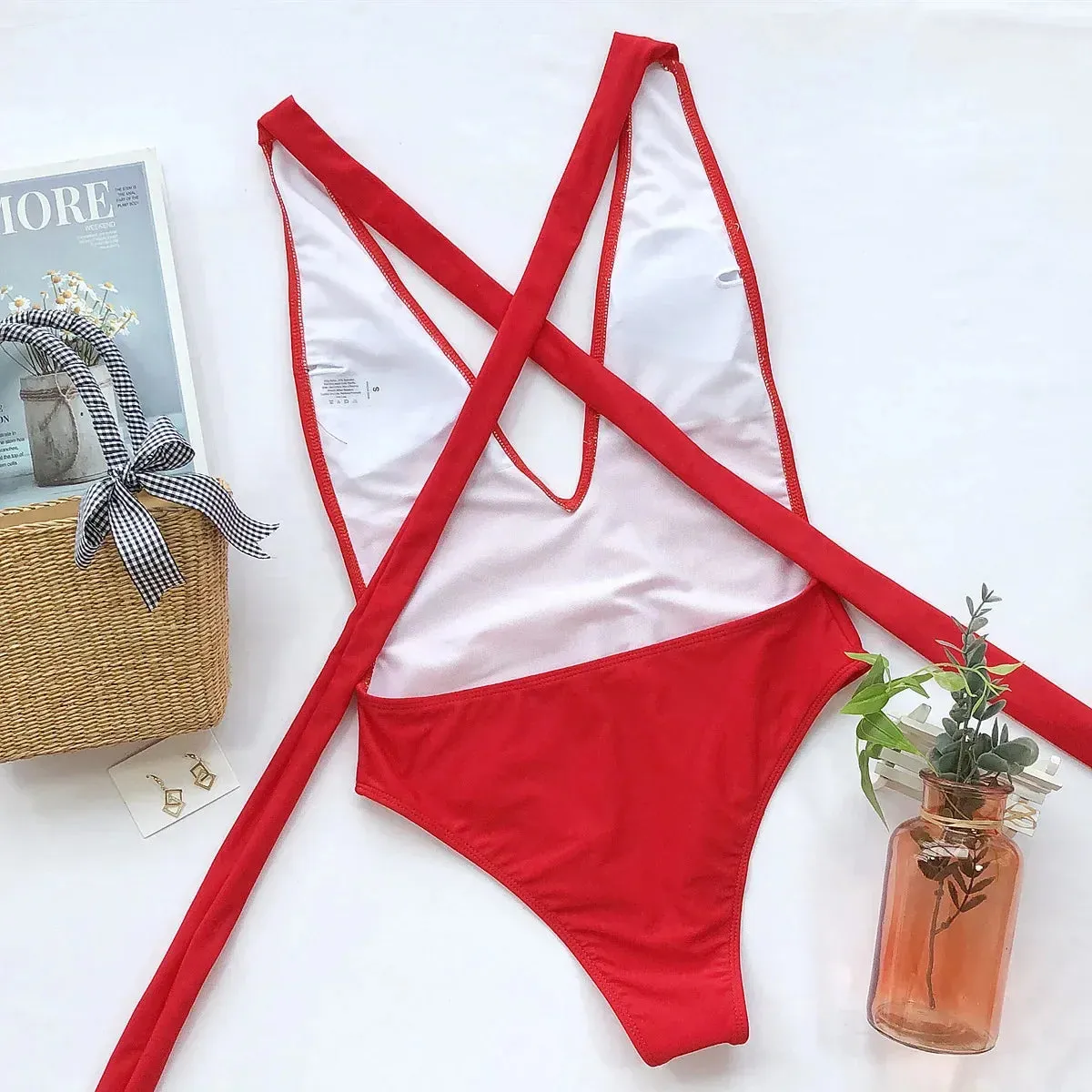 Beach Babe Essential Women's Strappy Plunging One-Piece Swimsuit