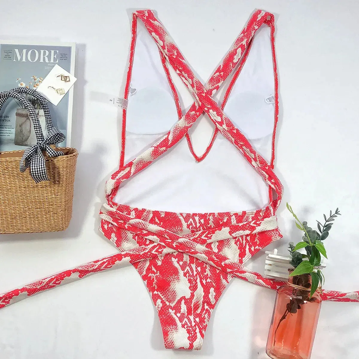 Beach Babe Essential Women's Strappy Plunging One-Piece Swimsuit