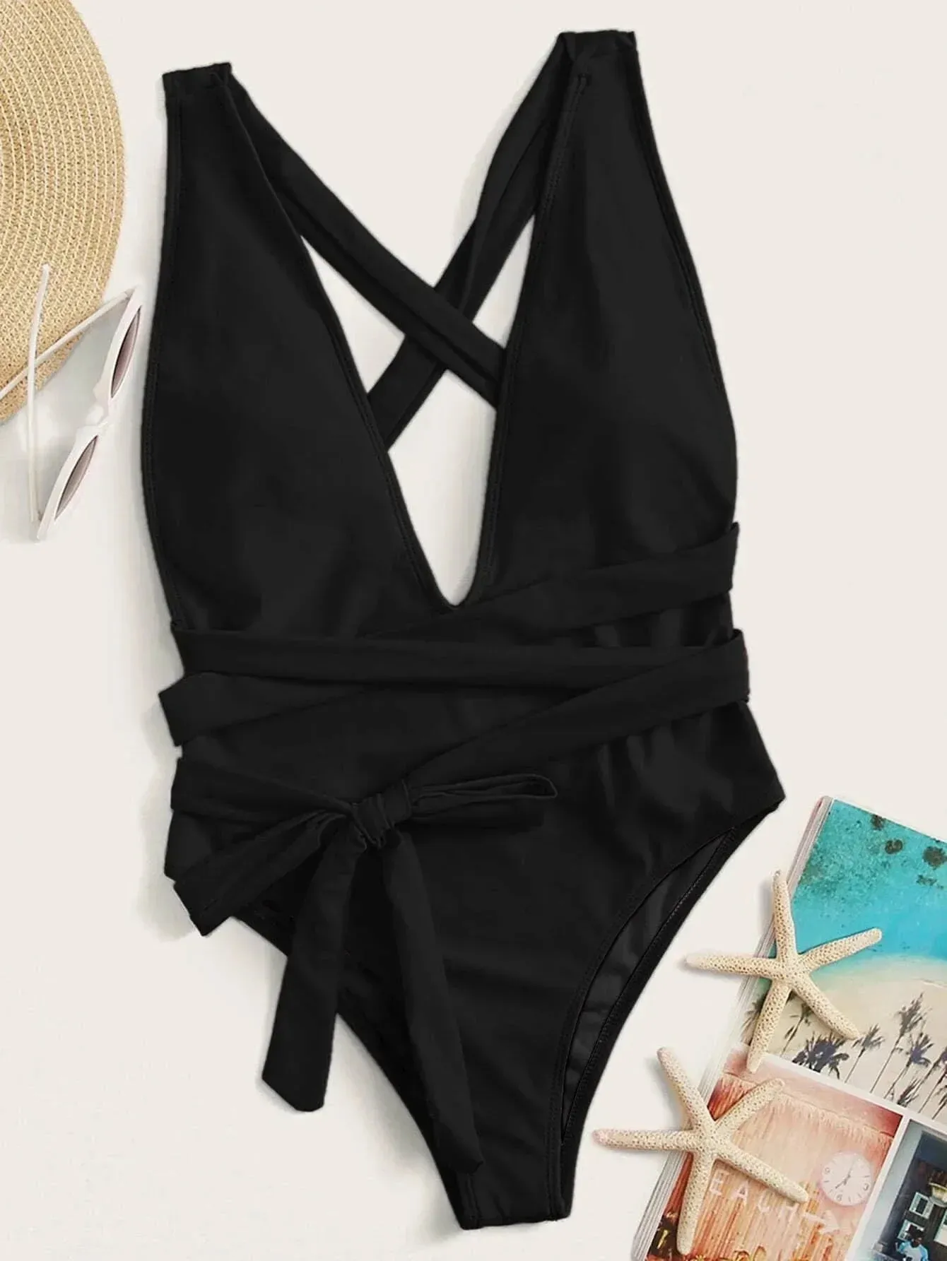 Beach Babe Essential Women's Strappy Plunging One-Piece Swimsuit