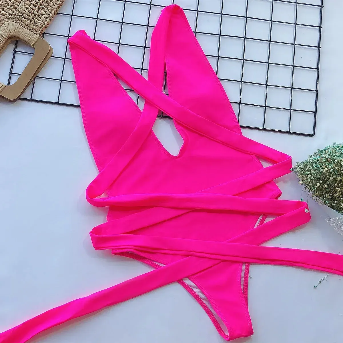 Beach Babe Essential Women's Strappy Plunging One-Piece Swimsuit