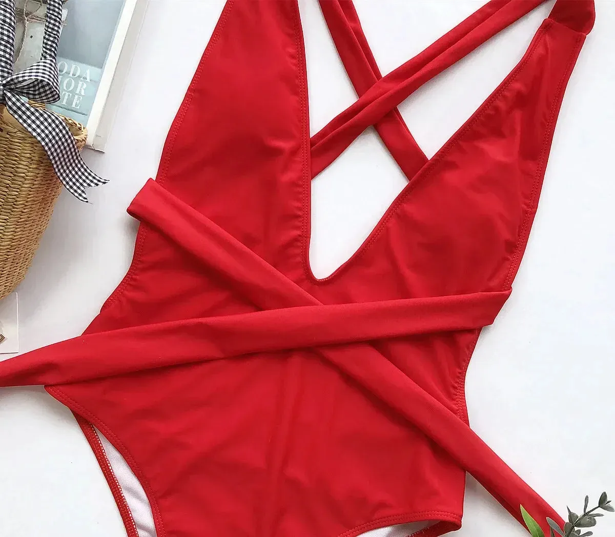 Beach Babe Essential Women's Strappy Plunging One-Piece Swimsuit